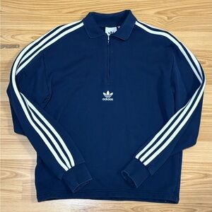 Adidas Men's Zip-Up Navy Sweater with White Stripes